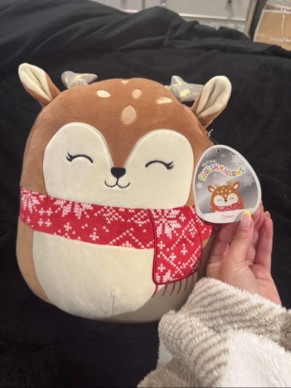 Squishmallows DAWN Brown and Cream Deer Plush with Red Scarf Christmas